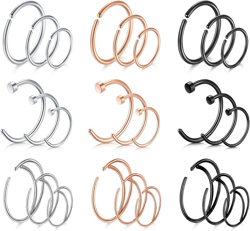 FECTAS Nose Rings Hoops Surgical Steel 18g 20g Gauge 6mm 8mm 10mm 12mm Earrings Piercing Hoops Jewelry for Men Women - Image 1